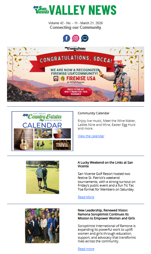 San Vicente Valley eNews Blog