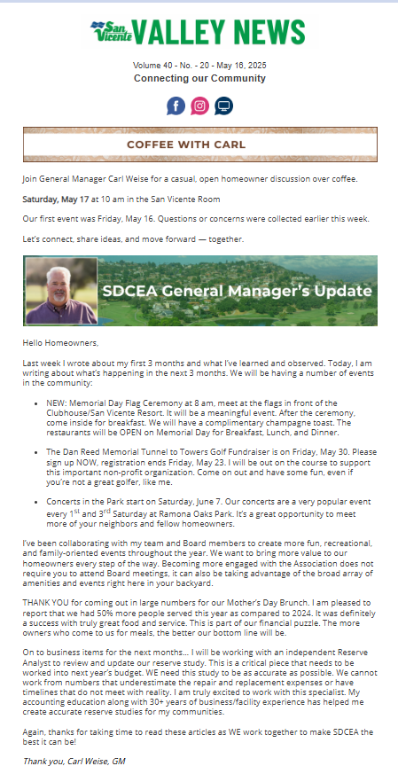 San Vicente Valley eNews Blog