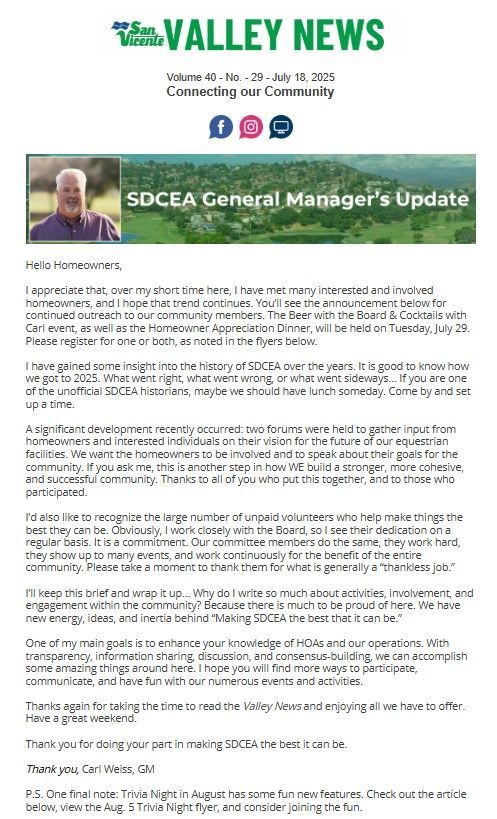 San Vicente Valley eNews Blog
