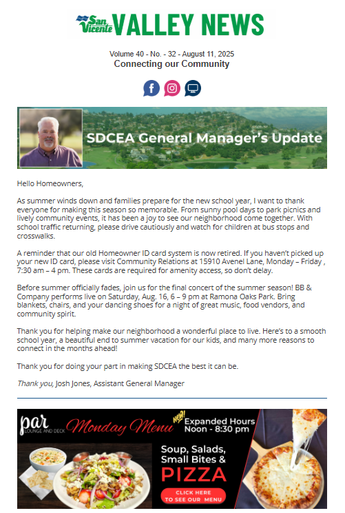 San Vicente Valley eNews Blog