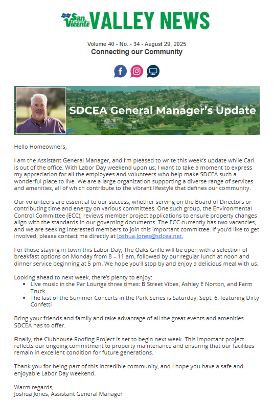 San Vicente Valley eNews Blog