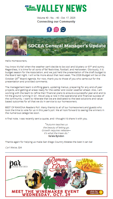San Vicente Valley eNews Blog