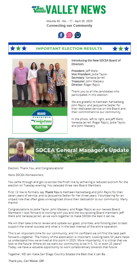 San Vicente Valley eNews Blog