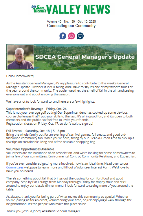 San Vicente Valley eNews Blog
