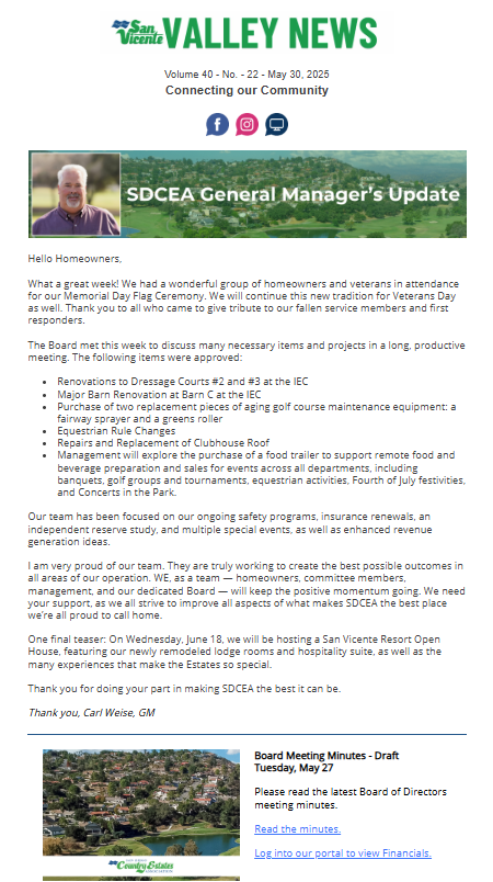 San Vicente Valley eNews Blog