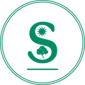 A green letter S logo featuring a starburst and a tree silhouette inside, centered within a double-lined green circle.