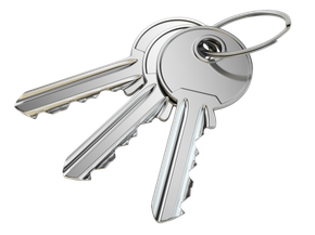Picture of three identical keys on a key ring.