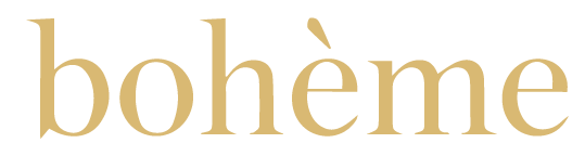 Gold serif wordmark reading “bohème” on a white background