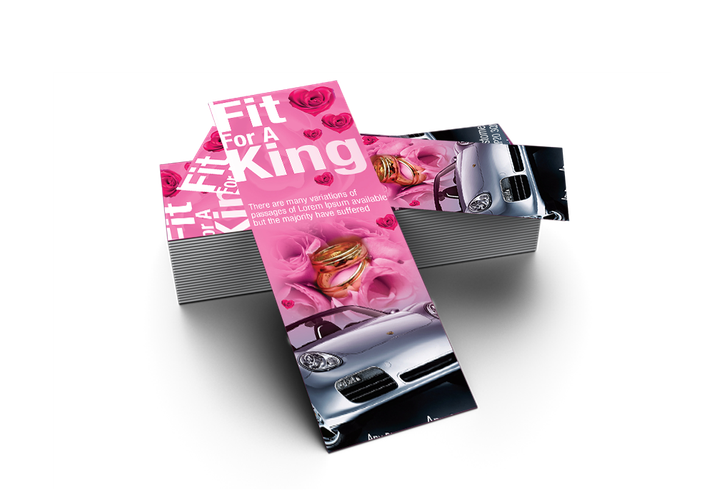 Pile of pink and white car advertisement flyers. Text: 