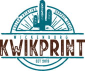 Logo for Kwikprint in Wickenburg, Arizona. Features a cactus, and text: 