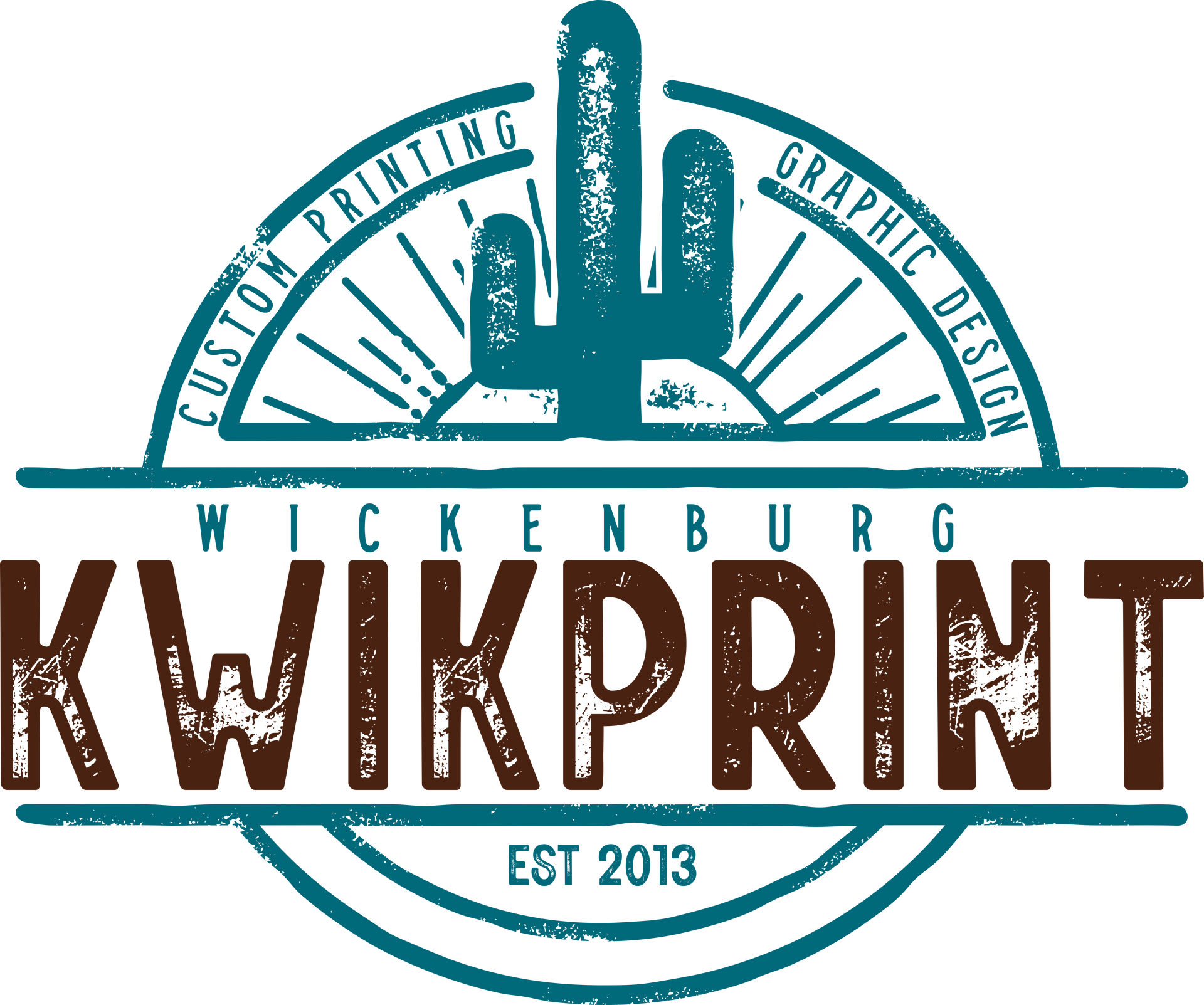 Logo for Kwikprint in Wickenburg, Arizona. Features a cactus, and text: 