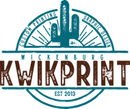 Logo for Kwikprint in Wickenburg, Arizona. Features a cactus, and text: 