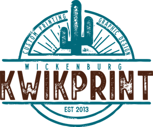 Logo for Kwikprint in Wickenburg, Arizona. Features a cactus, and text: 
