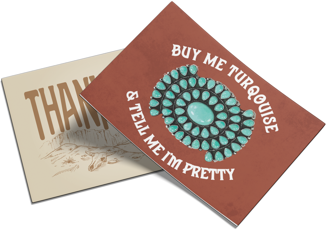Two greeting cards: one tan, 