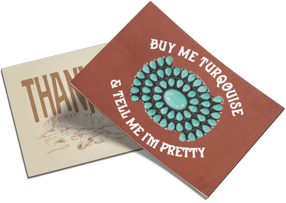 Two greeting cards: one tan, 