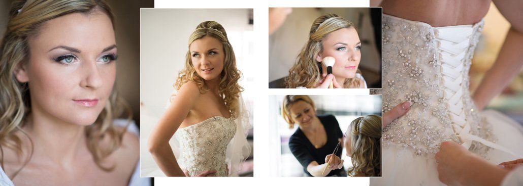 Eine Frau in einem Brautkleid bereitet sich auf ihre Hochzeit vor.