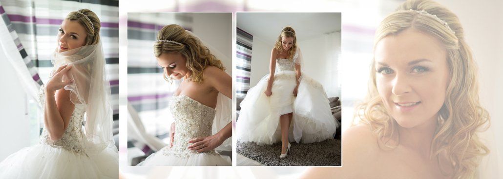 Eine Frau in einem Brautkleid bereitet sich auf ihre Hochzeit vor.