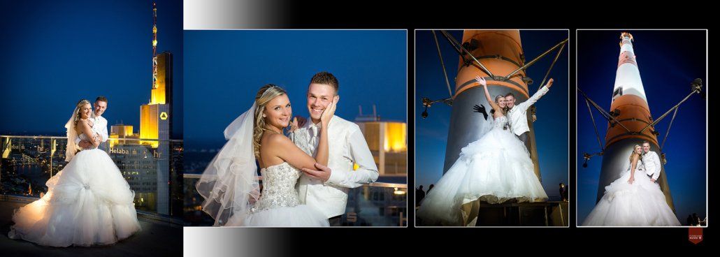 Eine Braut und ein Bräutigam posieren für ein Foto bei ihrer Hochzeit