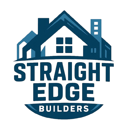 Logo for Straight Edge Builders: blue stylized houses, text "Straight Edge Builders" in white.