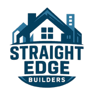 Logo for Straight Edge Builders: blue stylized houses, text "Straight Edge Builders" in white.