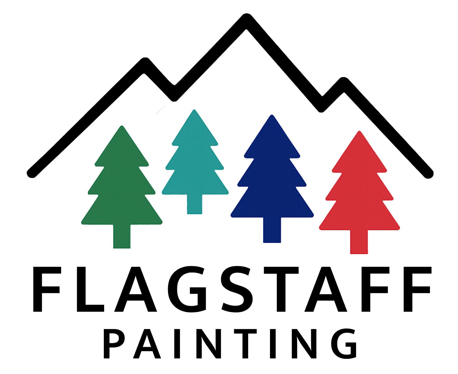 Logo for Flagstaff Painting: Black mountain outline, colorful trees, and company name.
