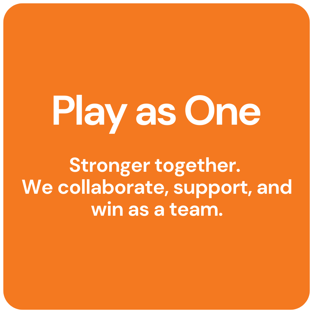 Blue square with the text 