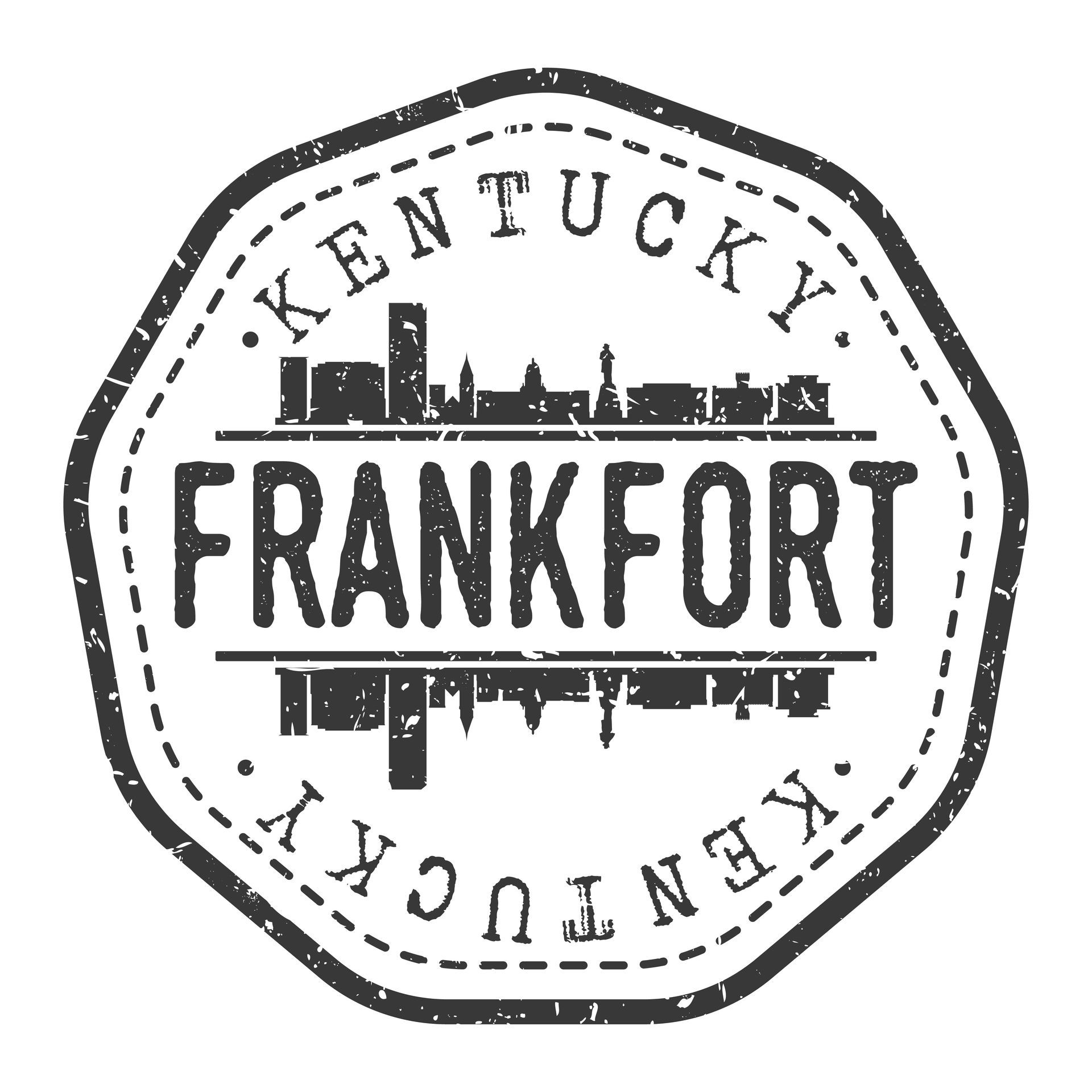 A black and white stamp that says kentucky frankfort