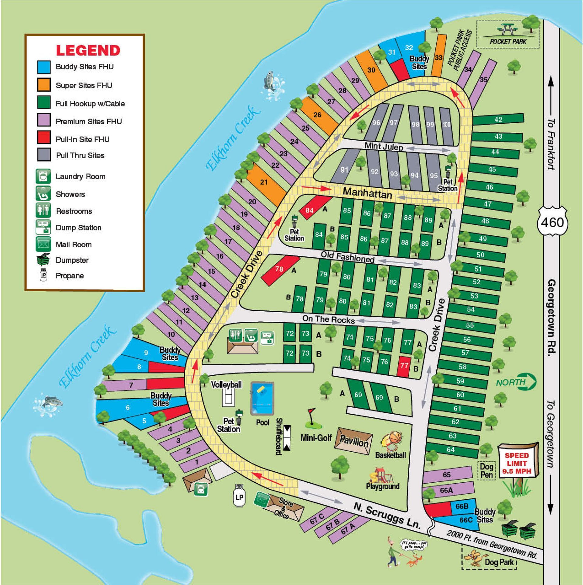 A map of the elkhorn creek RV park