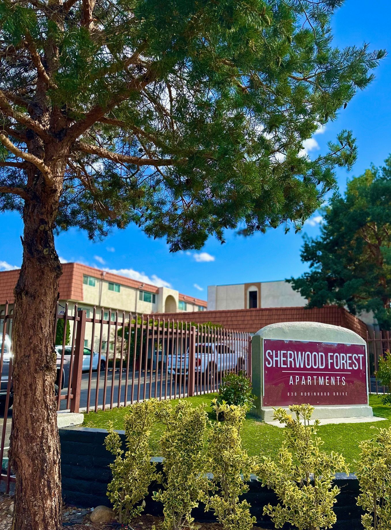 Peaceful garden-style apartment buildings at Sherwood Forest in Reno