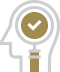 A minimalist outline of a human head containing a magnifying glass with a white checkmark inside.