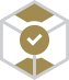 A gold-colored hexagon containing a centered gold circle with a white checkmark inside.