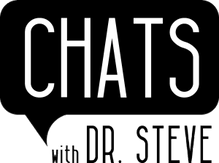 A black and white logo for chats with dr. steve.