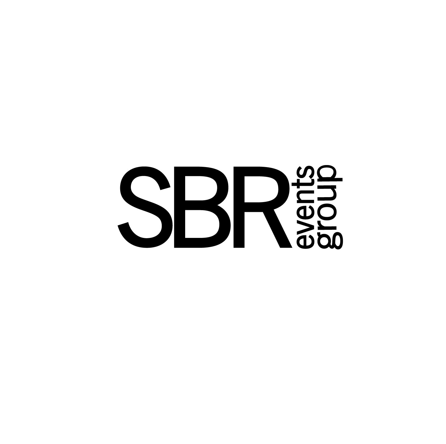 A black and white logo for sbr events group on a white background.
