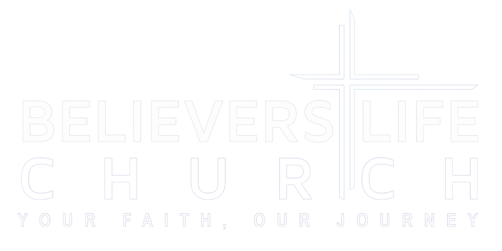 The logo for believers life church has a cross on it.
