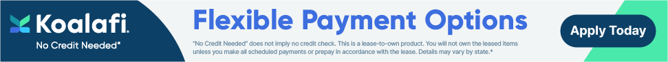 Koalafi banner: Flexible Payment Options, navy and teal design, 