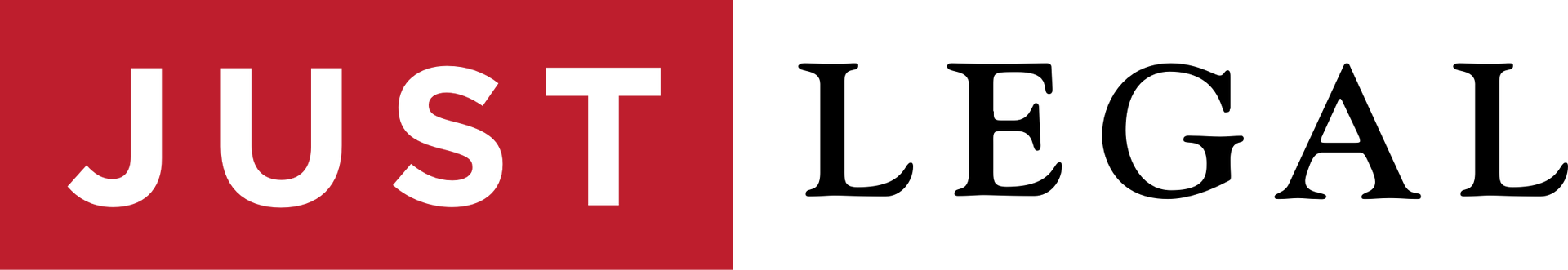 A red and white logo that says just legal