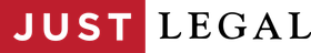 A red and white logo that says just legal
