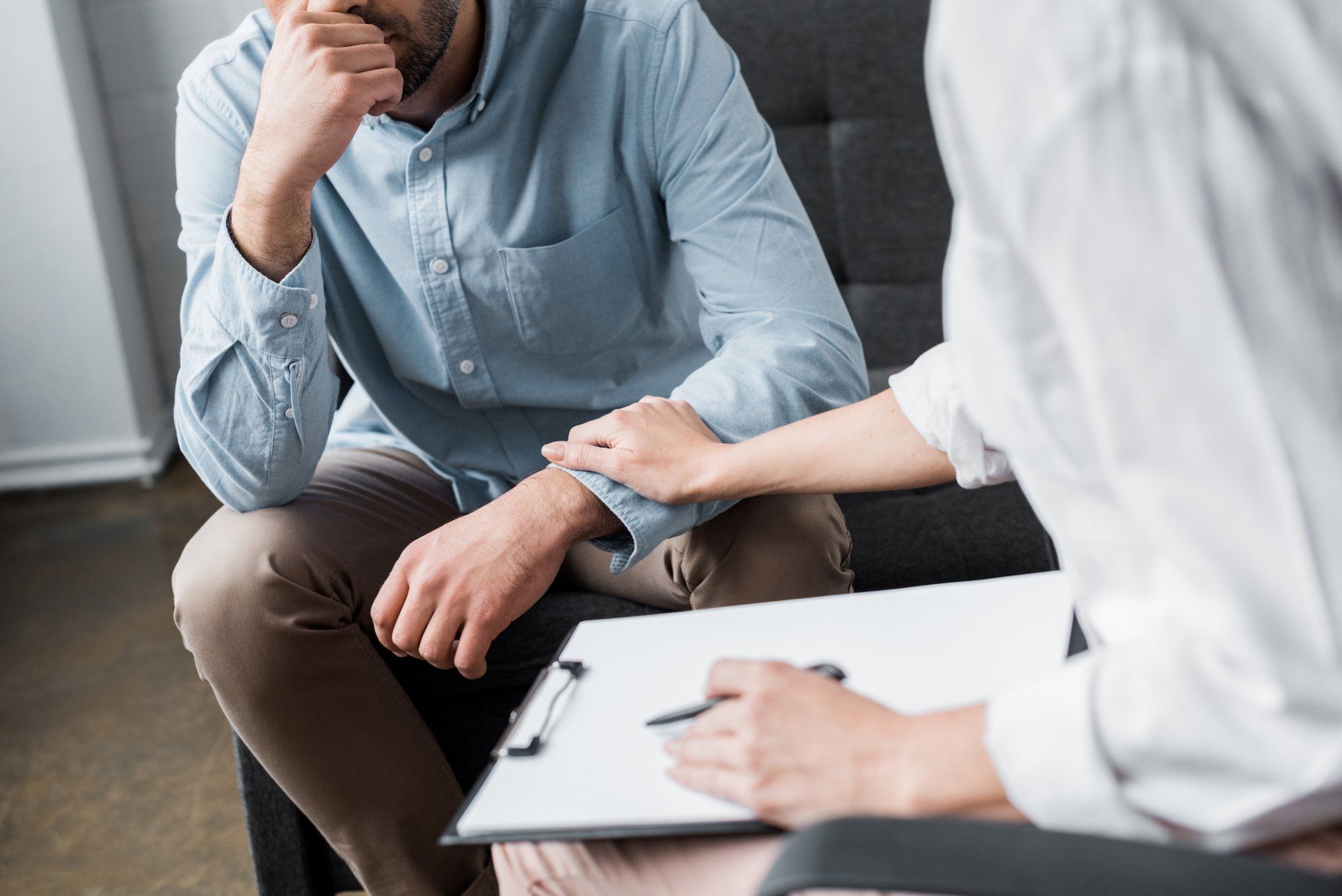 Man getting evaluated for mental health