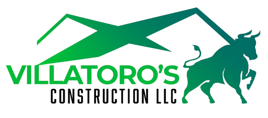 Logo of Villatoro's Construction LLC with green gradient mountain shape and a bull silhouette.