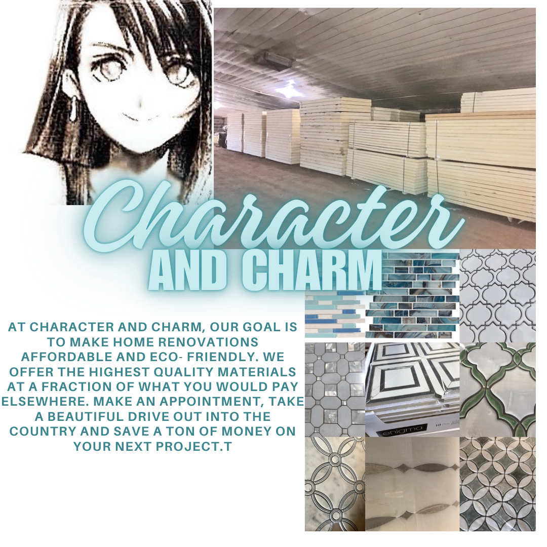 A poster that says character and charm on it