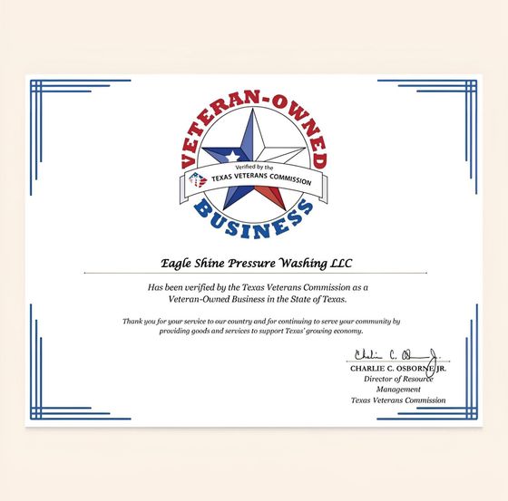 A veteran owned business certificate with a texas star on it.