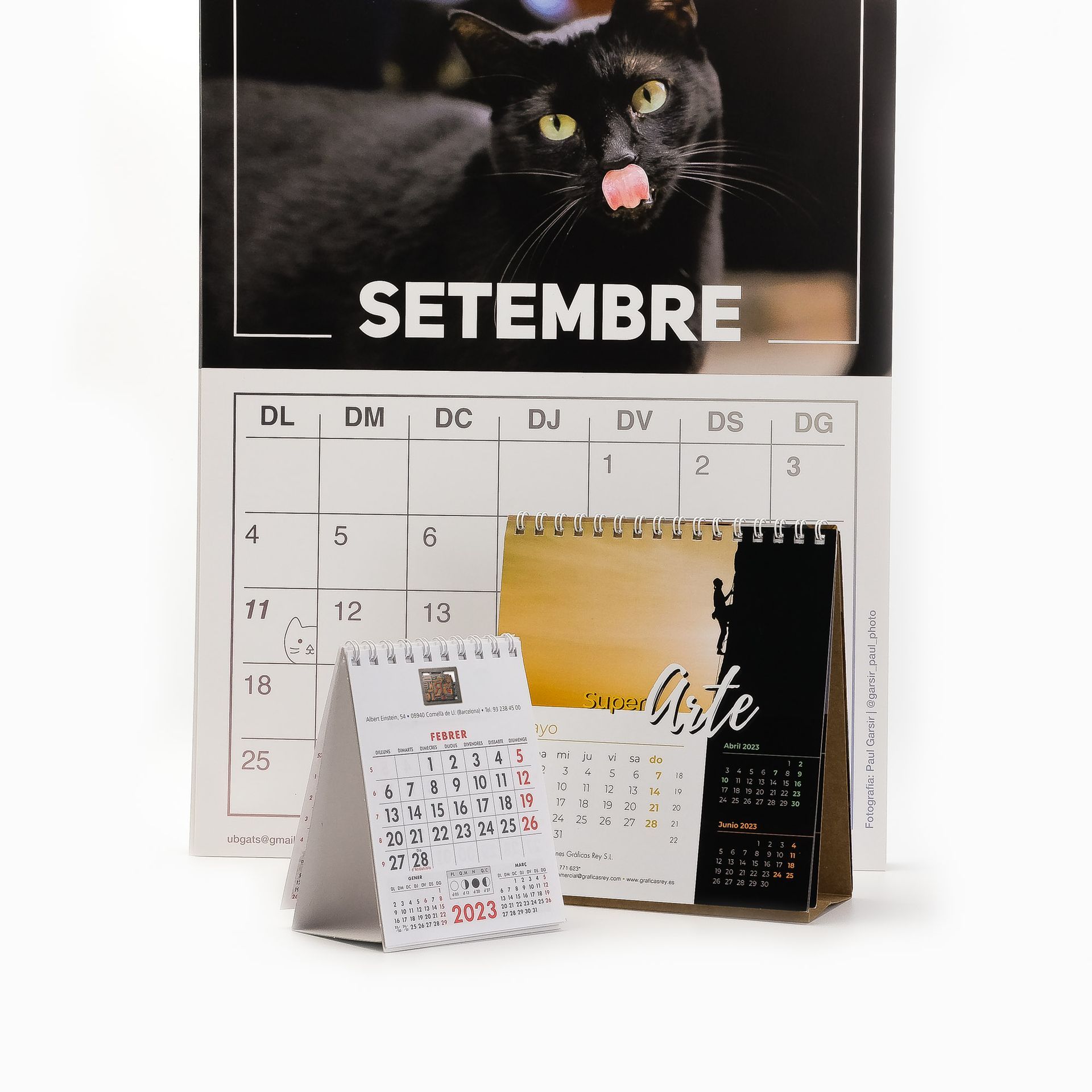 Un calendario con la imagen de un gato negro