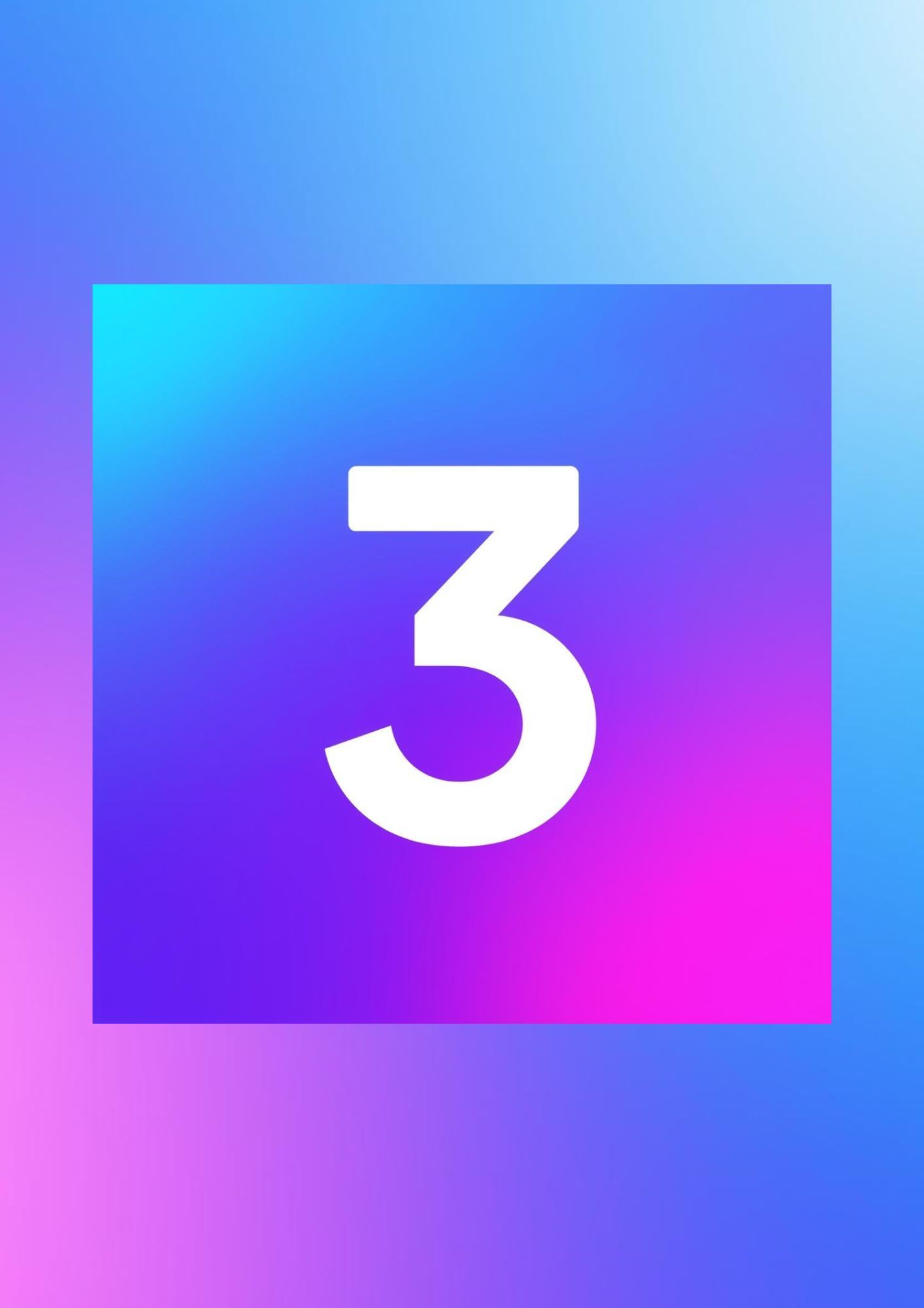 number 3 on a pink blue and purple background