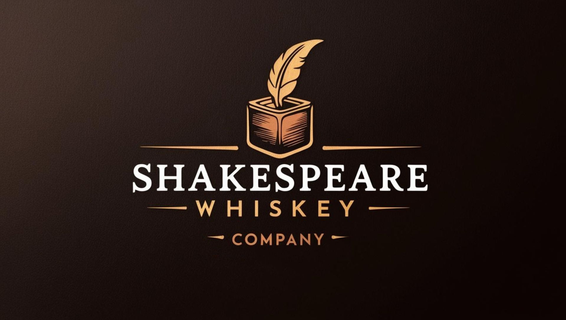 A logo for shakespeare whiskey company with a feather in a box