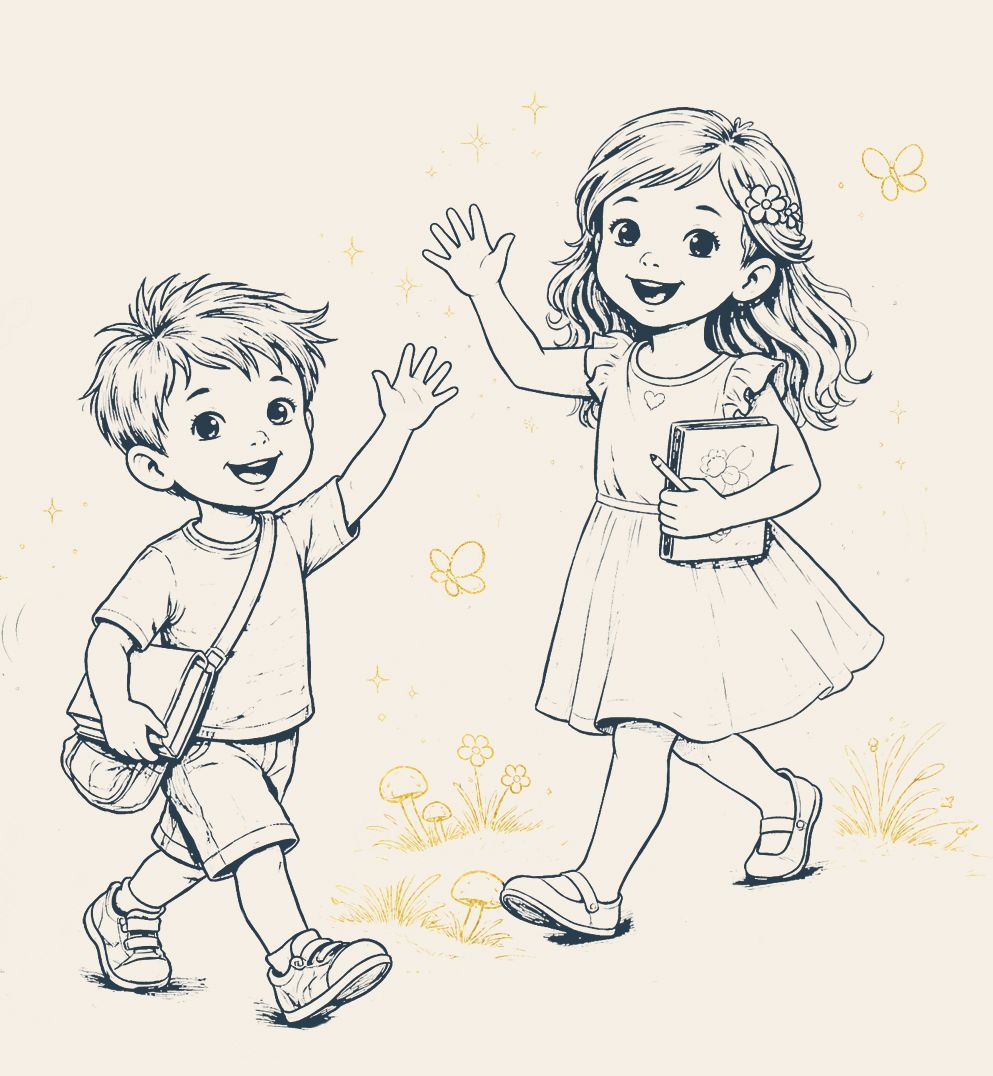 Boy and girl waving, Autism Spectrum Disorder