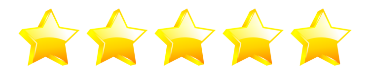 Five golden stars in a row, symbolizing excellence, top rating, or high quality.