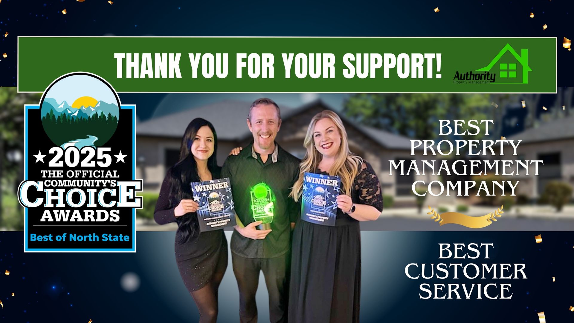 thumbnail image of Best of North State winner, Authority Property Management, people holding trophy