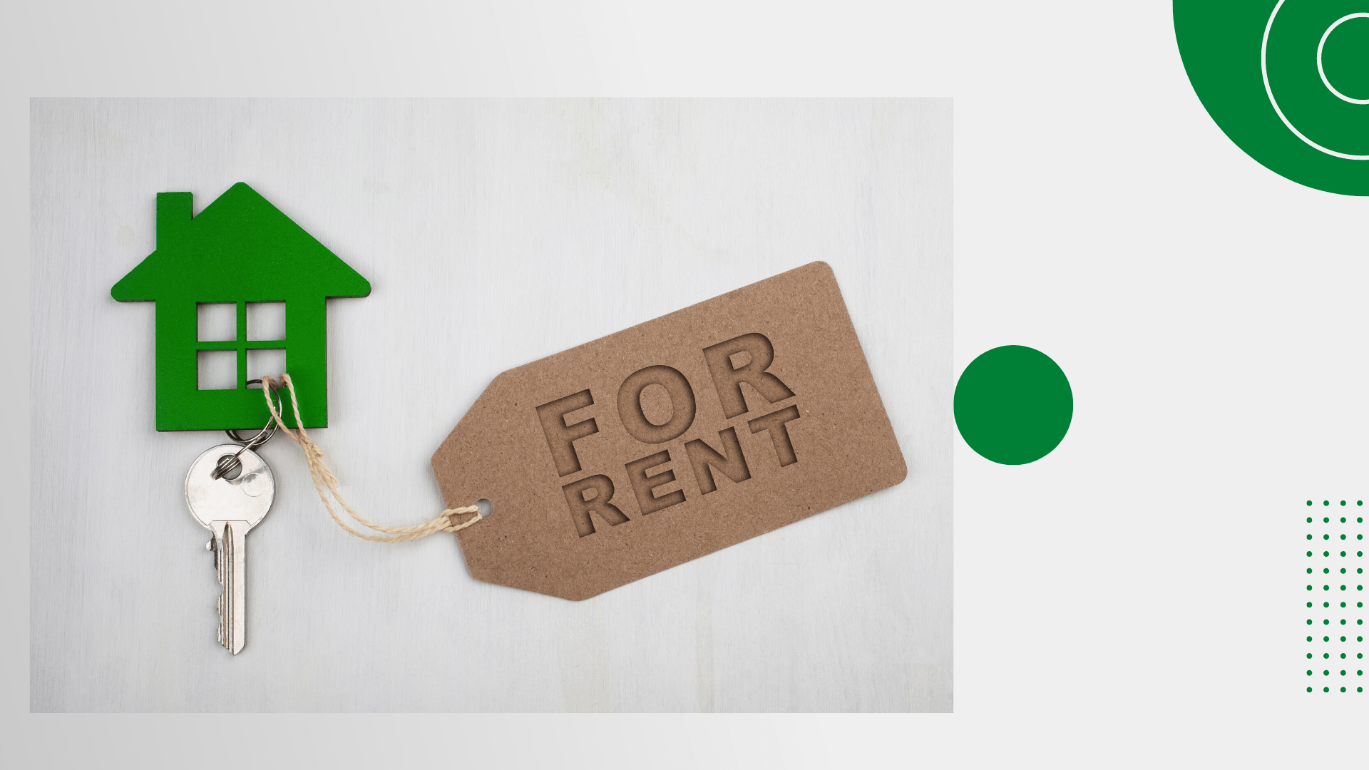 House-shaped keychain with 'for rent' tag