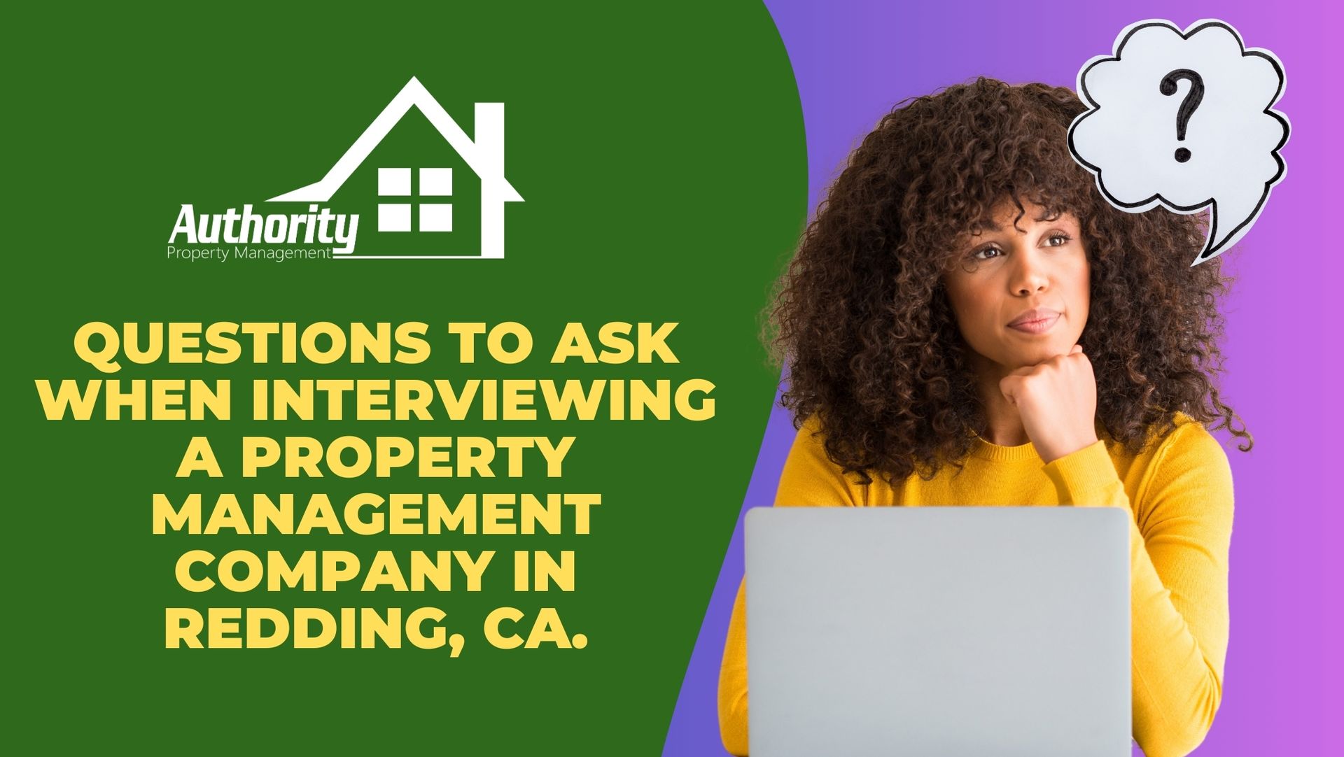 Thumbnail of a woman thinking of questions to ask before hiring a property manager in Redding, CA