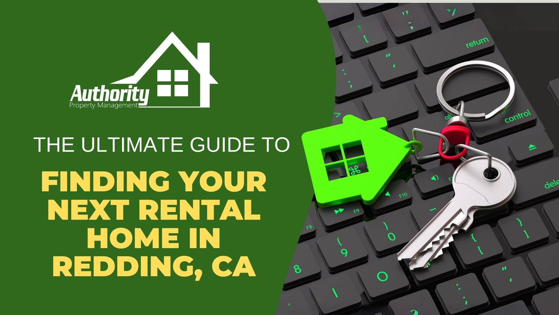 Photo of a guidebook with the text 'The Ultimate Guide to Finding Your Next Rental Home in Redding' 
